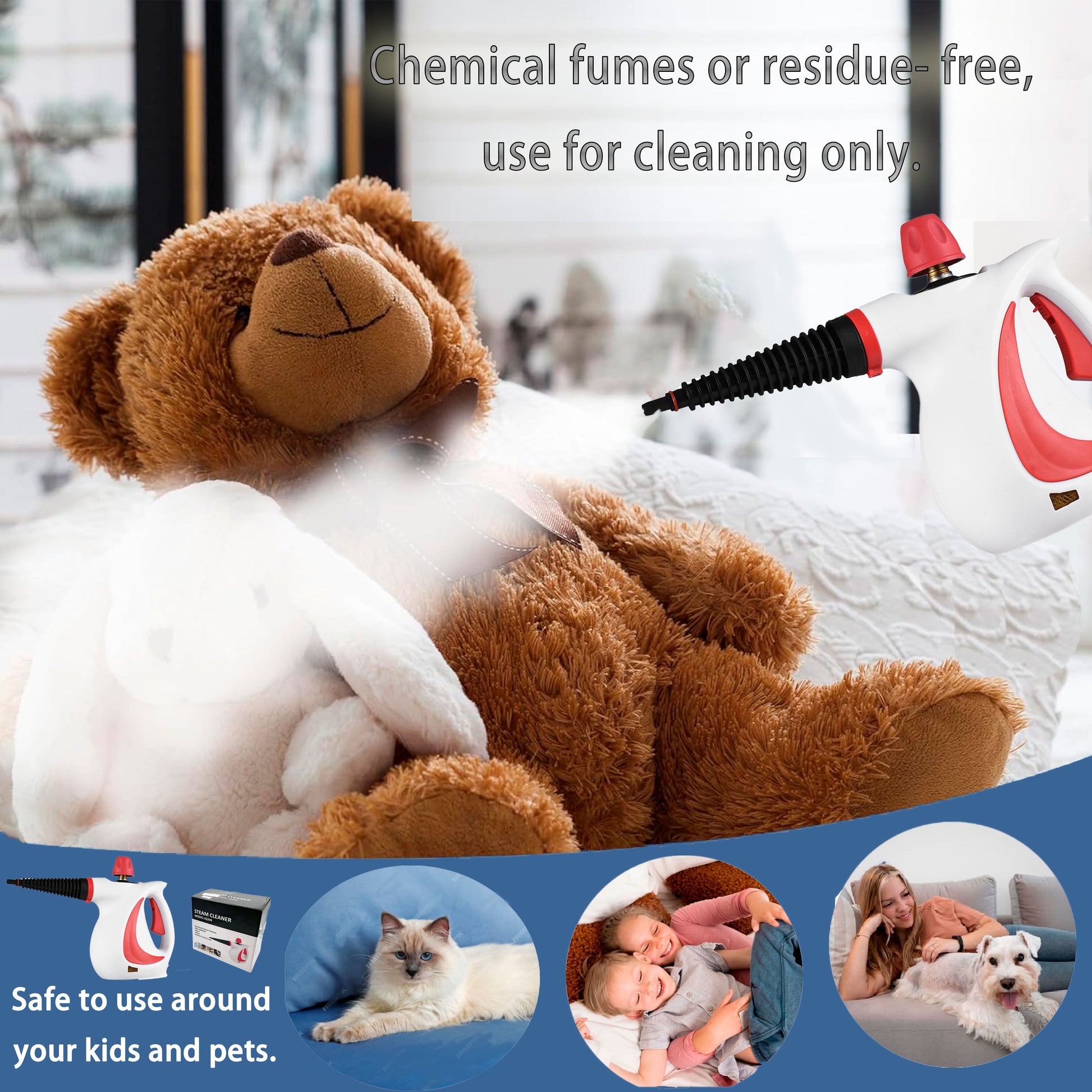 Steam Cleaner, 1050W Handheld Steamer Cleaner for Cleaning with 9 Pcs Accessories/14 Oz Tank, Steamer for Home,Tile,Floor,Car,Red