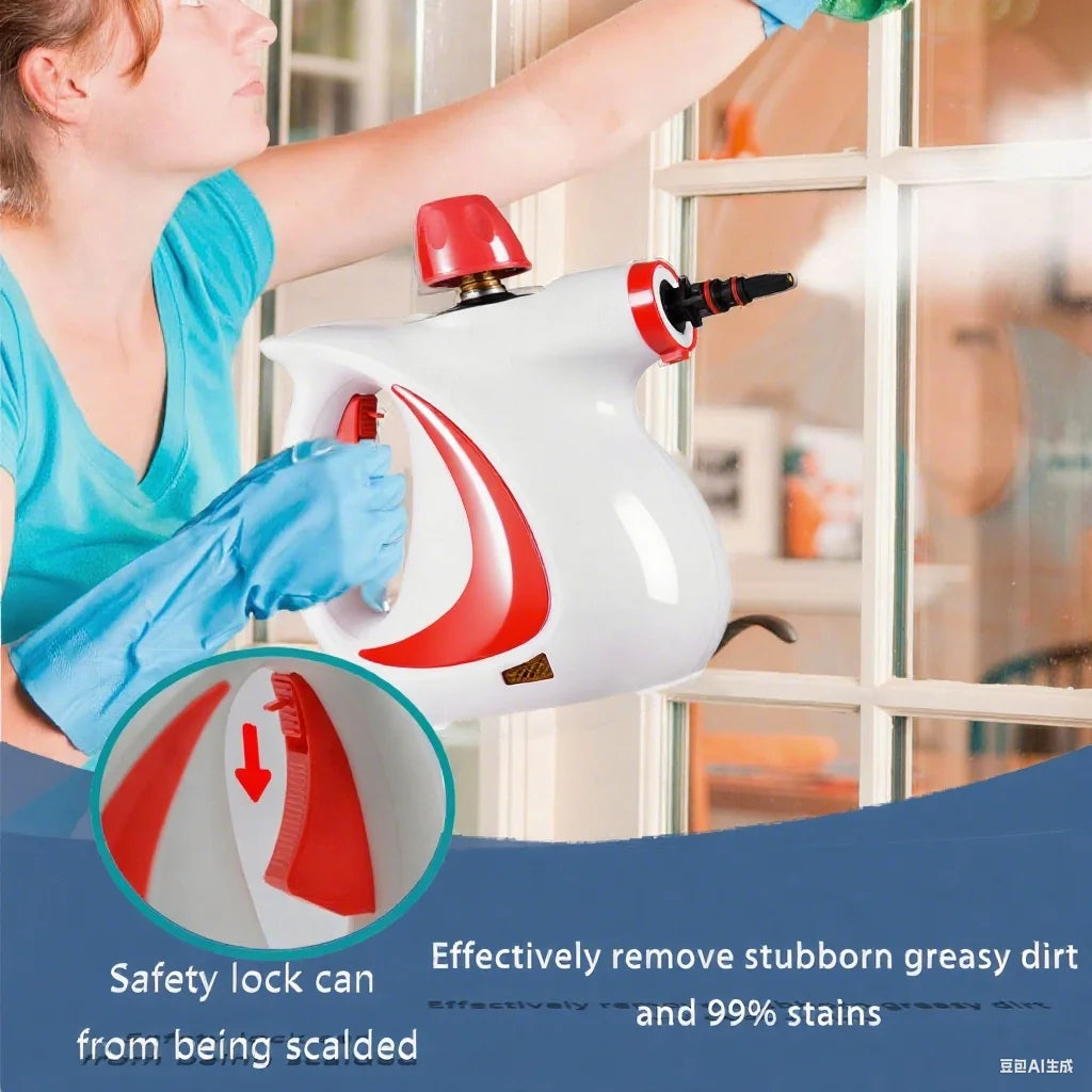 Steam Cleaner, 1050W Handheld Steamer Cleaner for Cleaning with 9 Pcs Accessories/14 Oz Tank, Steamer for Home,Tile,Floor,Car,Red