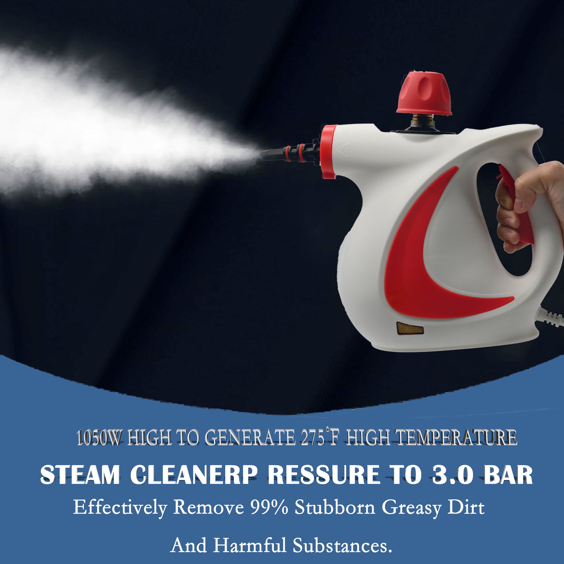 Steam Cleaner, 1050W Handheld Steamer Cleaner for Cleaning with 9 Pcs Accessories/14 Oz Tank, Steamer for Home,Tile,Floor,Car,Red