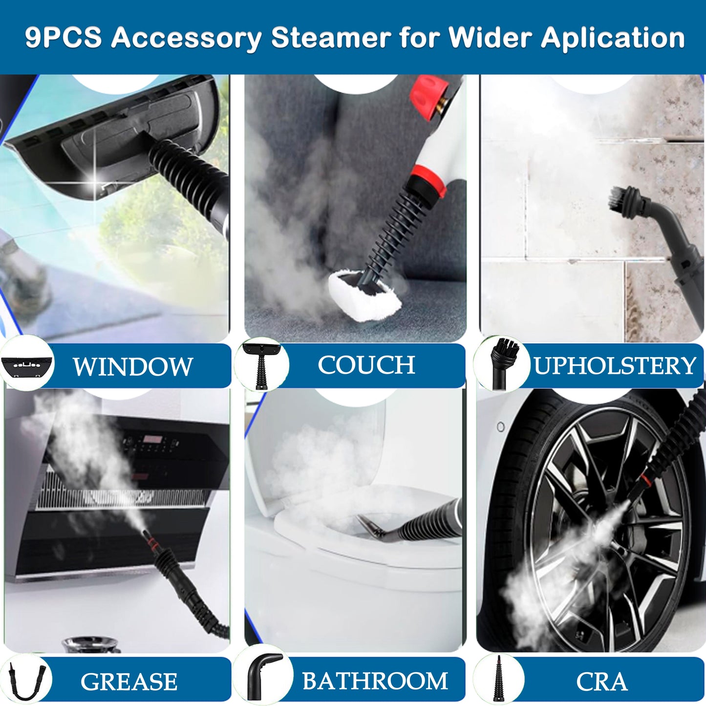 Steam Cleaner, 1050W Handheld Steamer Cleaner for Cleaning with 9 Pcs Accessories/14 Oz Tank, Steamer for Home,Tile,Floor,Car,Red